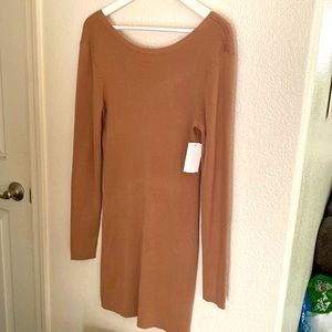 Brand new !  Tan fitted ribbed open back mini dress